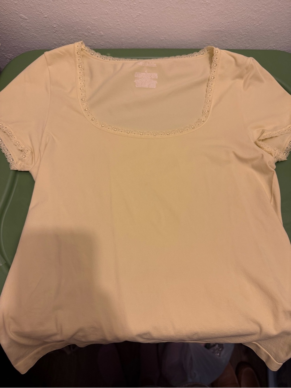 Yellow butter  Lace-Trim Square Neck Tee